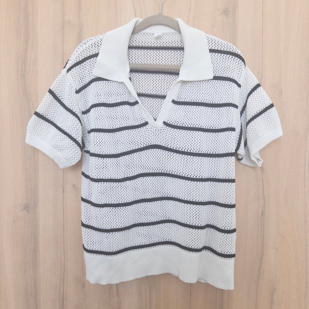 Old Navy Womens Striped Mesh Knit Polo Shirt Size‎ XL Preppy Old Money Parisian
